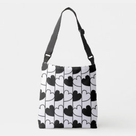 Bolsa Ajustável Padrão de Stripes do Coração Negro e Branco