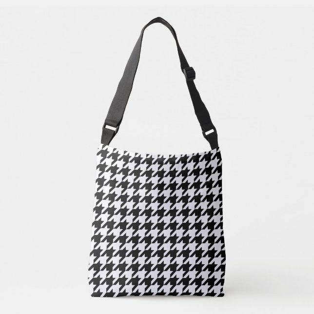Bolsa Ajustável Padrão de tecelagem dos dentes brancos preto-retro (Frente)