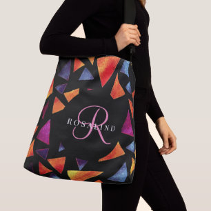 Bolsa Ajustável Padrão de Triângulos Coloridos Elegantes Monograma