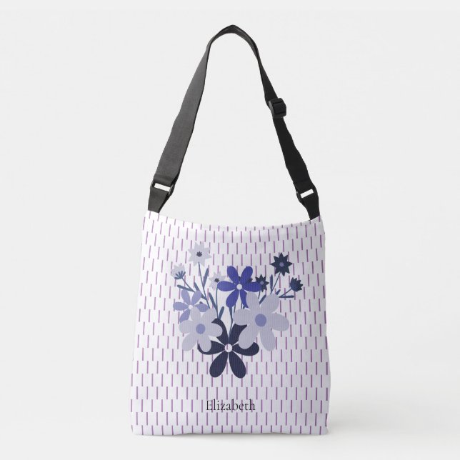 Bolsa Ajustável Padrão de violeta azul floral azul personalizado (Frente)