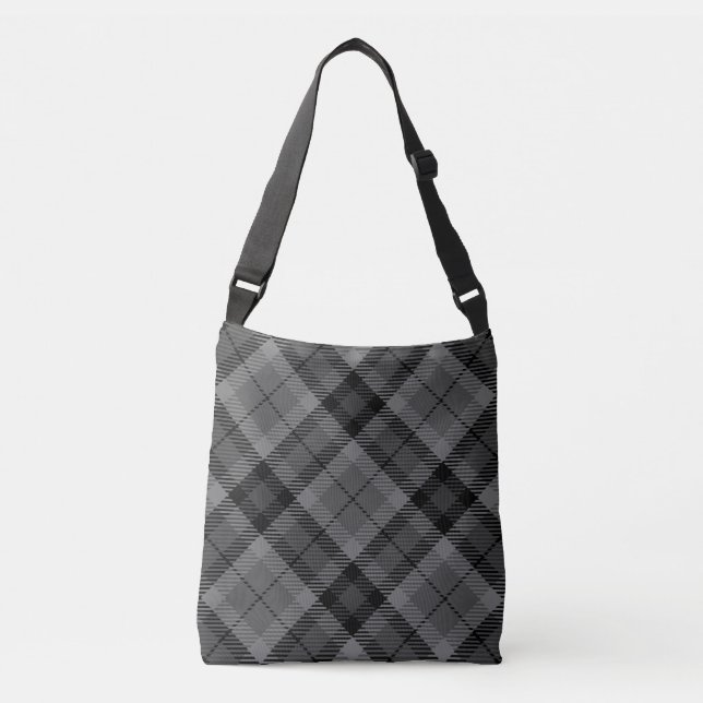 Bolsa Ajustável Padrão de Xadrez de Cinza preta do Tartan (Frente)