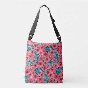 Bolsa Ajustável Padrão floral de petúnia de cor vermelha