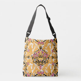 Bolsa Ajustável Padrão Floral Ornamentado Dourado e Rosa da Hollow