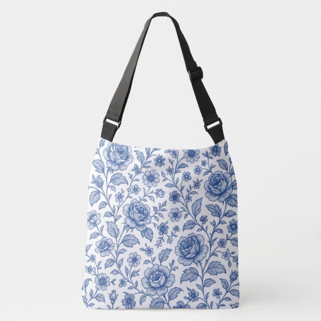 Bolsa Ajustável Padrão Floral Real de Rosas Azuis (Frente)