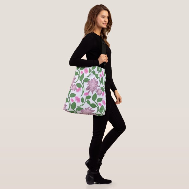 Bolsa Ajustável Padrão floral rosa com folhas verdes (No(a) Modelo)