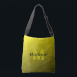 Bolsa Ajustável Padrão geométrico amarelo-ombre Monograma<br><div class="desc">Monograma Personalize com seu nome e inicial personalizados. Padrão geométrico amarelo de gradiente ombre. Malha geométrica triangular com gradiente ombre preto-amarelo-claro. padrão, ombre, malha, triângulos, geometria, gradiente, legal, triângulo, brilhante, padrão, digital, amarelo, ouro, preto</div>