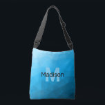 Bolsa Ajustável Padrão geométrico do gradiente ciano azul Monogram<br><div class="desc">Monograma Personalize com seu nome e inicial personalizados. Malha geométrica do triângulo com gradiente ombre azul claro. padrão,  ombre,  mesh,  triângulos,  geometria,  gradiente,  legal,  triângulo,  brilhante,  azul,  ciano</div>