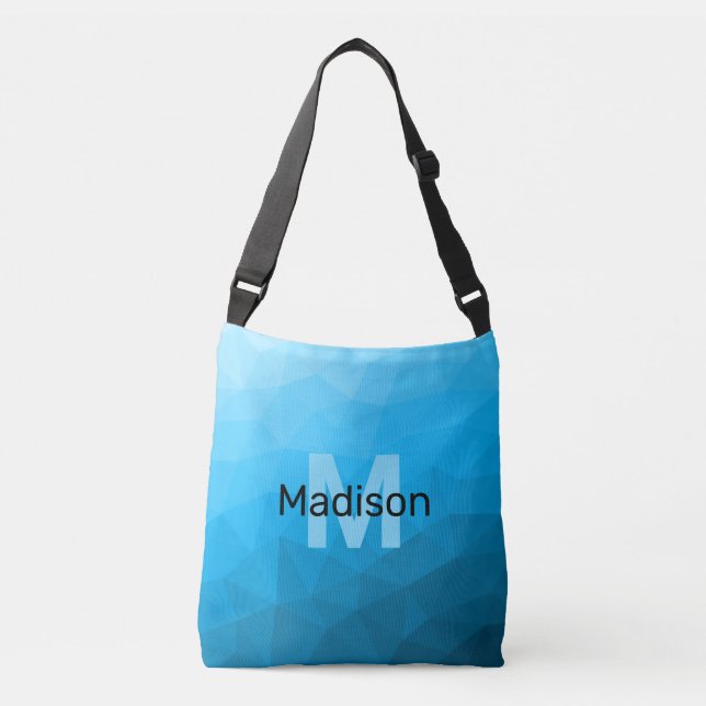 Bolsa Ajustável Padrão geométrico do gradiente ciano azul Monogram (Frente)