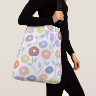 Bolsa Ajustável Padrão Grande Flor Fuzzy Pastéis em Branco