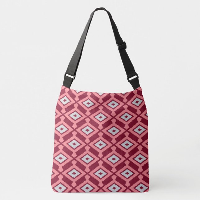 Bolsa Ajustável Padrão Ikat - Borgonha, Cinza e coral (Frente)