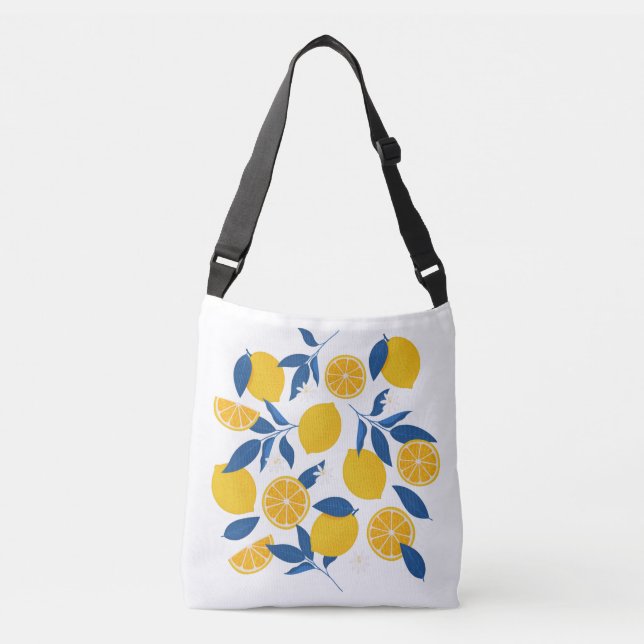 Bolsa Ajustável Padrão Ilustrado de Limão Amarelo e Azul (Frente)