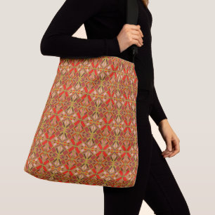 Bolsa Ajustável Padrão Mosaico Multicor Dourado Vermelho