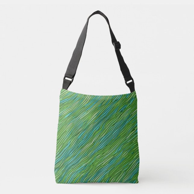 Bolsa Ajustável Padrão ondulado de abstrato em verde e azul (Frente)