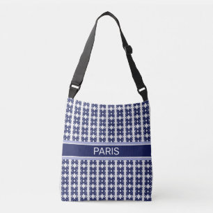 Bolsa Ajustável Padrão quadrado chique em azul e quase branco