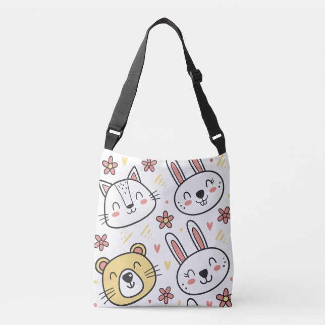 Bolsa Ajustável Padrão sem costura com animais de desenho animado  (Frente)