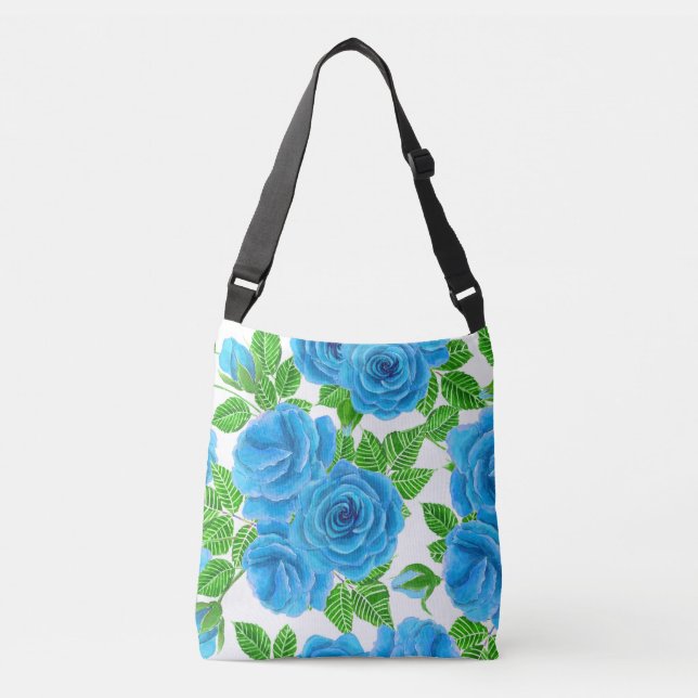 Bolsa Ajustável Padrão uniforme de aquarela de rosas azuis (Frente)