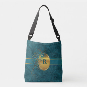 Bolsa Ajustável Paisley Peacock com Monograma em Teal e Dourada