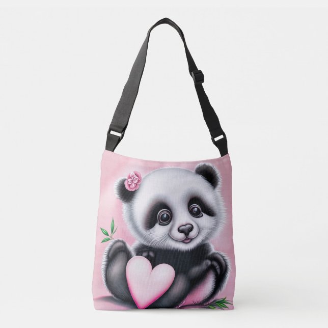 Bolsa Ajustável Panda bonita segurando coração (Frente)