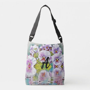 Bolsa Ajustável Pansias brancas cor-de-rosa monograma em aquarela