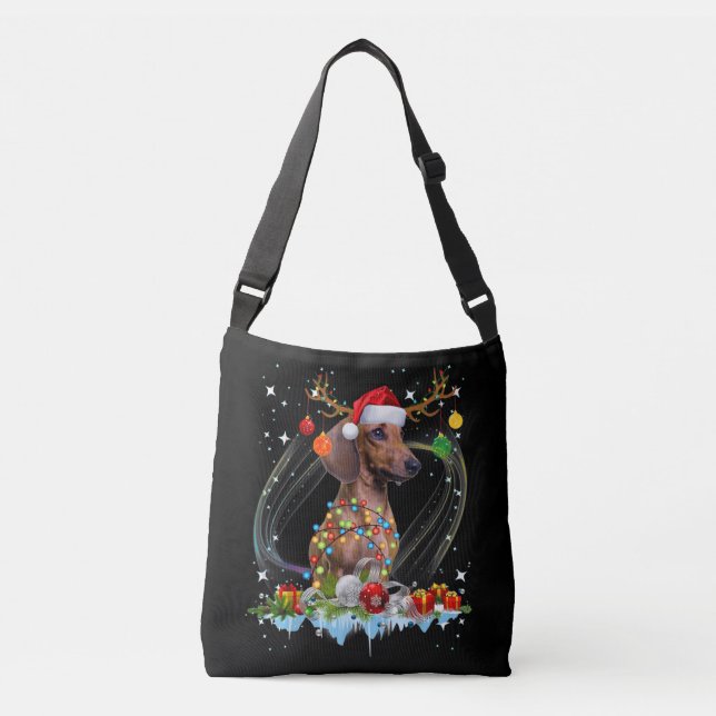 Bolsa Ajustável Papais noeis Engraçados Dachshund Reindeer Natal C (Frente)