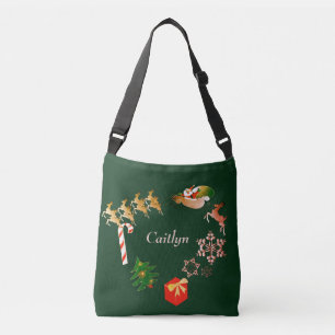 Bolsa Ajustável Papais noeis Reindeer Christmas Green + Name