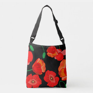 Bolsa Ajustável Papoilas vermelhas na ilustração de fundo preto