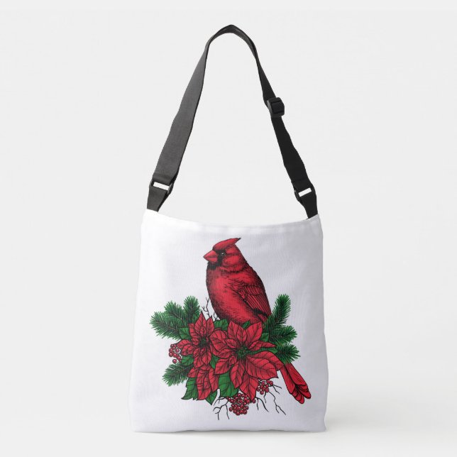 Bolsa Ajustável Pássaro cardeal, ilustração de Natal (Frente)
