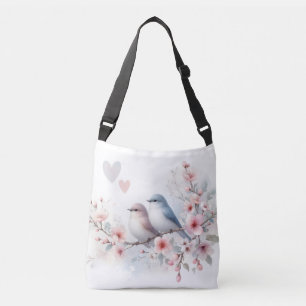 Bolsa Ajustável Pássaros de Amor Romântico Ramo de Flor de Cerejei