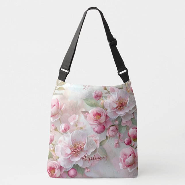 Bolsa Ajustável Pasta Cor-de-rosa Floral Soft Elegante Personaliza (Frente)