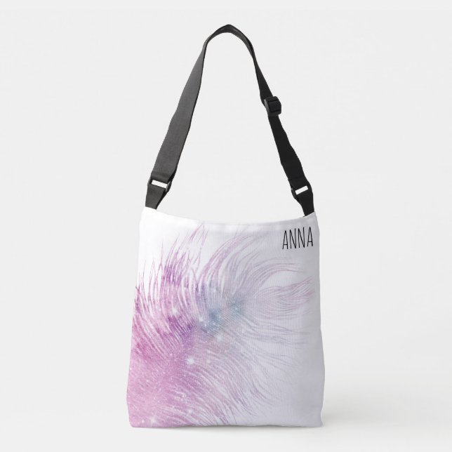 Bolsa Ajustável *~* Pasta Pink Mystical Cosmic Boho Feather (Frente)