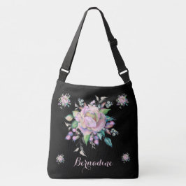 Bolsa Ajustável Pastel FLoral Elegante Personalizar Preto