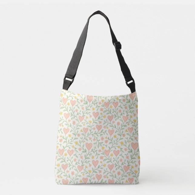 Bolsa Ajustável Pastel Heart & Floral Crossbody Bag (Frente)
