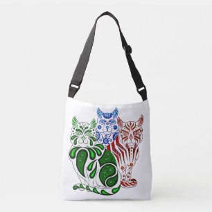 Bolsa Ajustável Patches, listras e bolinhas, Gatos de Arte Folk, C