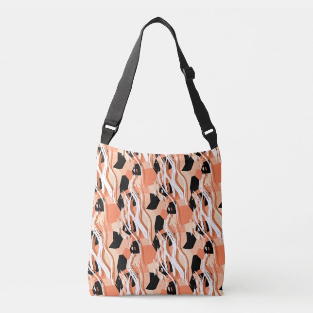 Bolsa Ajustável Peach Black White Abstrato Pattern. (Frente)