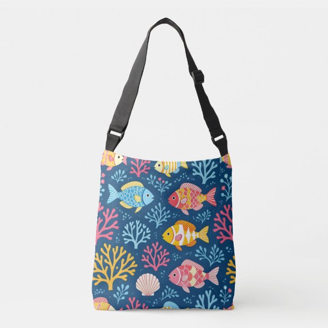 Bolsa Ajustável Peixes e coral azul náutico (Frente)