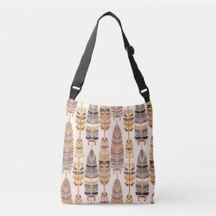 Bolsa Ajustável Penas de Boho: Padrão Tribal Sem Costura