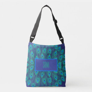 BOLSA AJUSTÁVEL PENAS DE PEACOCK ESTILIZADAS A VERDE AZUL E TEAL