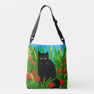 Bolsa Ajustável Pequeno Gato Negro em um Jardim de Tulipas