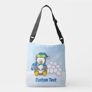 Bolsa Ajustável Pequeno pinguim sentado com bolas de neve cruzando