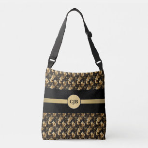 Bolsa Ajustável Personalizado Elegante Dourado e Preto Abstrato
