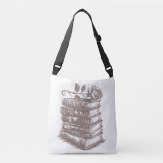 Bolsa Ajustável Pilha de Livros Com Uma Rosa