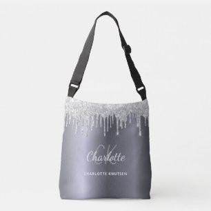 Bolsa Ajustável Pingentes de brilho prateado com iniciais monogram