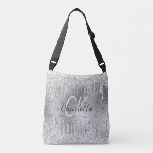 Bolsa Ajustável Pingo de brilho prateado monograma elegante