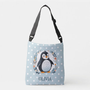 Bolsa Ajustável Pinguim de desenho animado fofo e flores