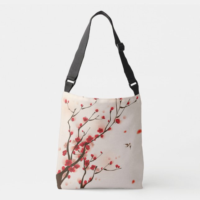 Bolsa Ajustável Pintura asiática do estilo, flor da ameixa no (Frente)