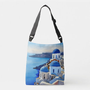 Bolsa Ajustável Pintura por Aquarela da Grécia Santorini