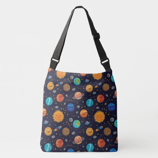 Bolsa Ajustável Planetas felizes - Saco Cruzado (Frente)