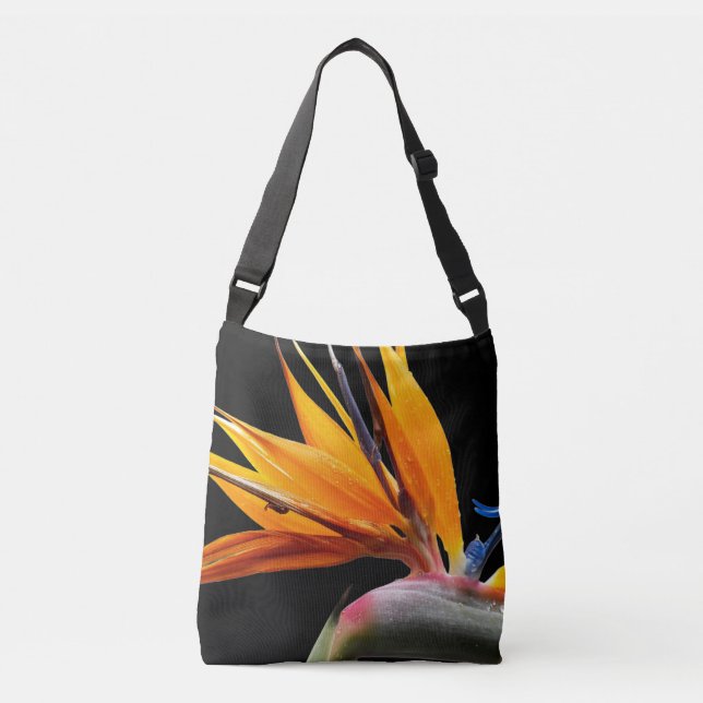 Bolsa Ajustável Planta Laranja do Paraíso dos Pássaros em Preto (Frente)