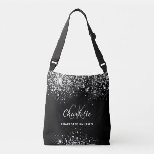 Bolsa Ajustável Poeira brilhante monograma iniciais prata preta