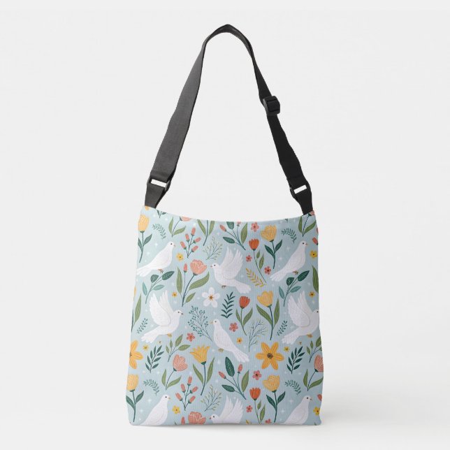 Bolsa Ajustável Pomba Pacífica & padrão botânico de Flor Silvestre (Frente)